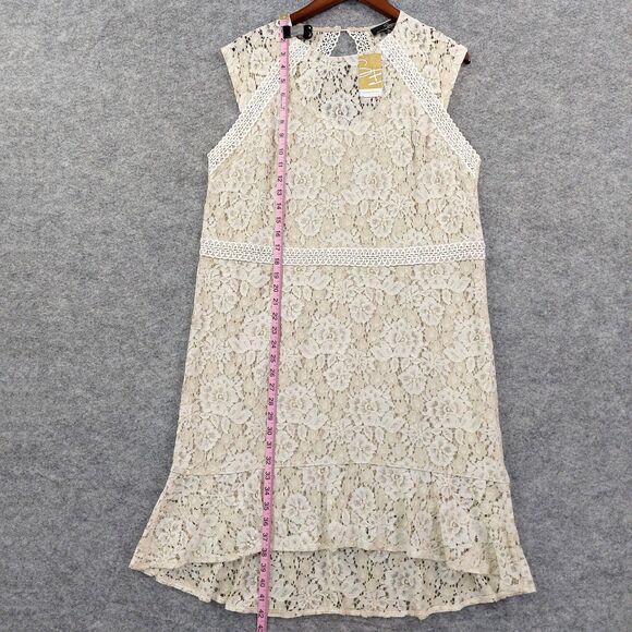 Suzanne Betro Dress Womens 1X Beige Cream Lace High Low Sleeveless Party New - Picture 7 of 11